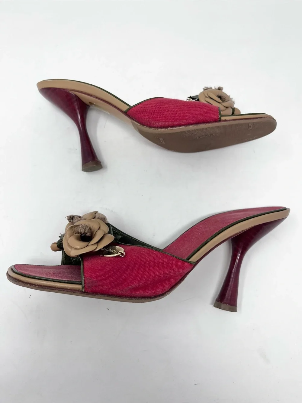 Vintage Chanel Camellia Mule Heel Sandal Red Canvas Chanel Logo Y2K size 36.5
